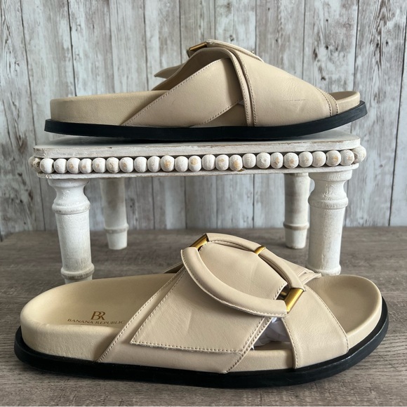 Banana Republic Cream Leather RAVELLO LEATHER SLIDE Preppy Women’s 9 - Picture 2 of 8